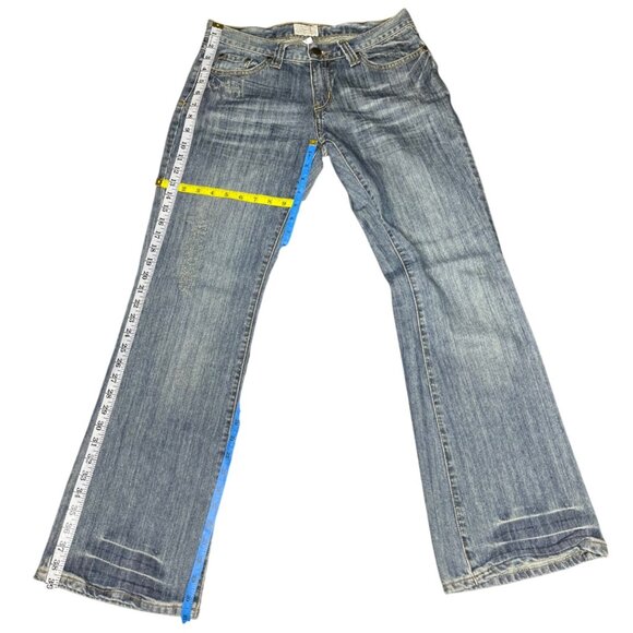 Moon Womens Bootcut Jeans Size L Blue Denim Distressed Pants Light Wash Boho Y2K - Picture 3 of 7